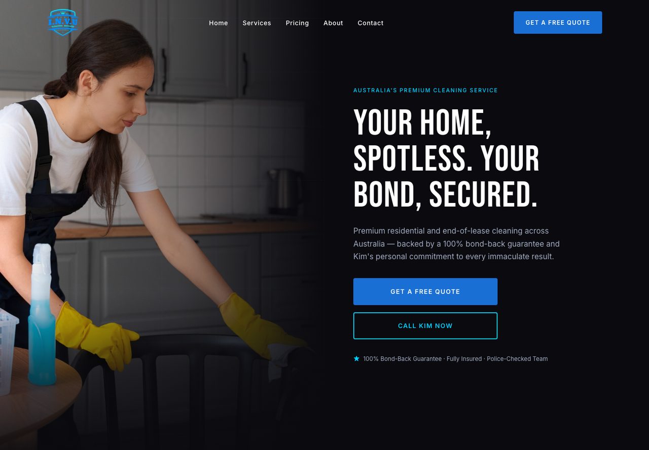 I.N.V.U Cleaning Services website homepage