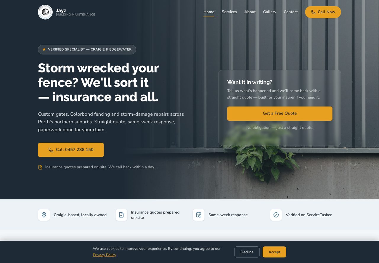 Jayz Building Maintenance website homepage