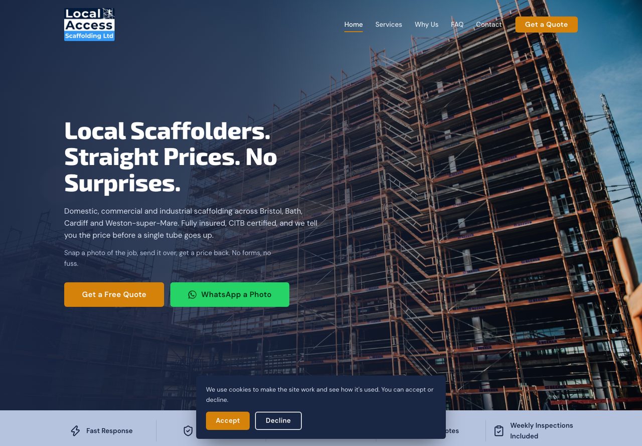 Local Access Scaffolding website homepage