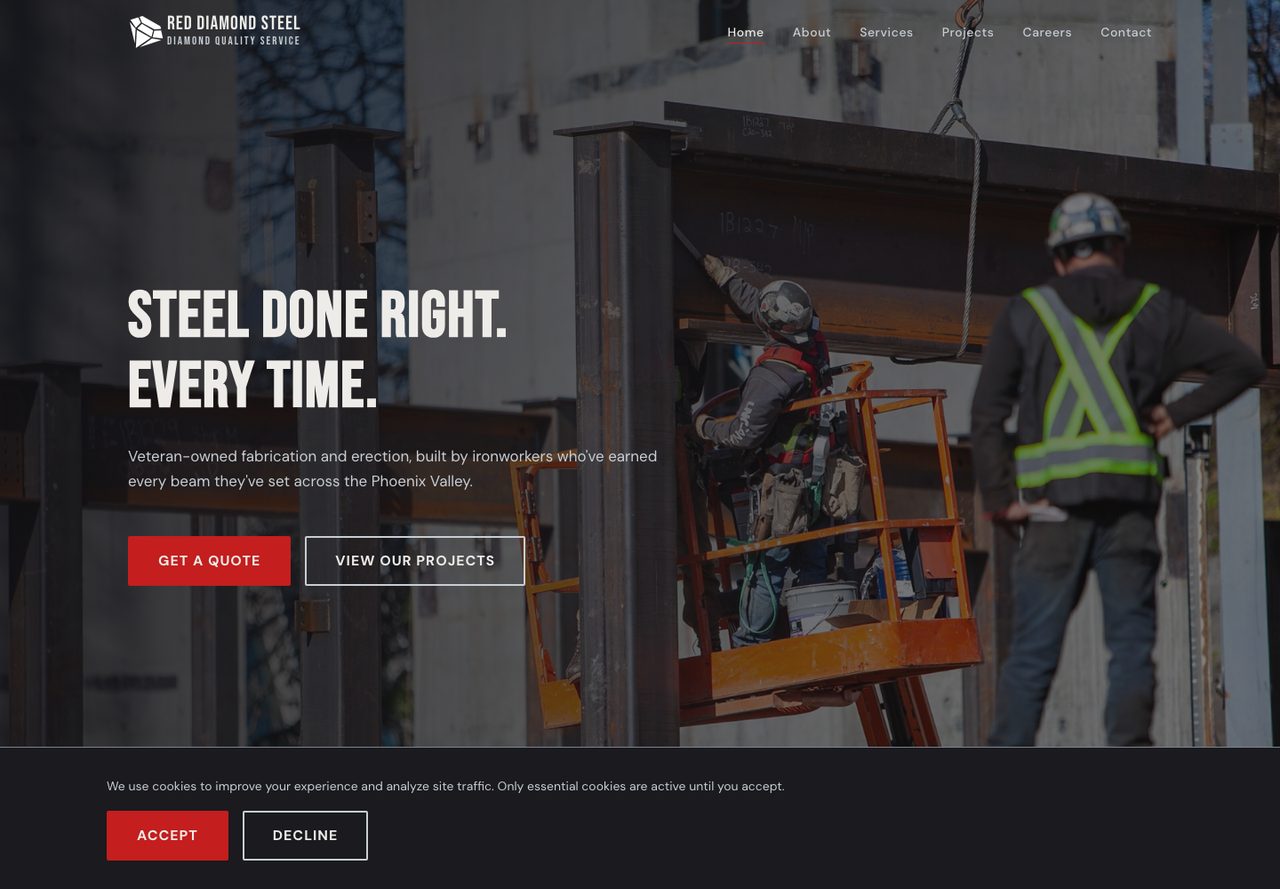 Red Diamond Steel website homepage
