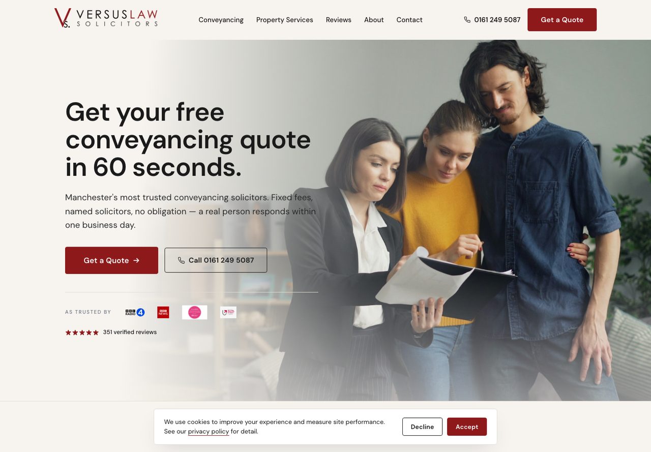 Versus Law Solicitors website homepage
